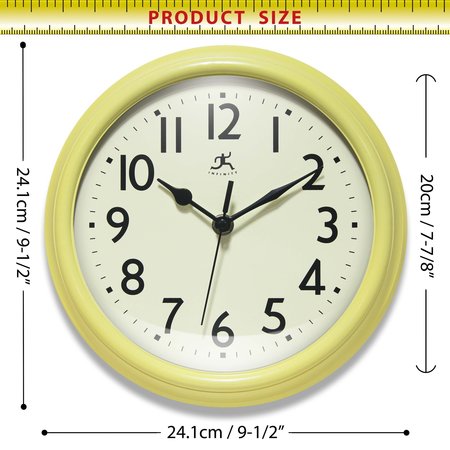 Infinity Instruments Nostalgic 9.5 in. Plastic Clock - Yellow 20306AURA-4544